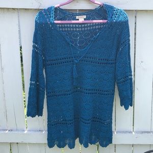 Lucky brand crochet 3/4 sleeve top